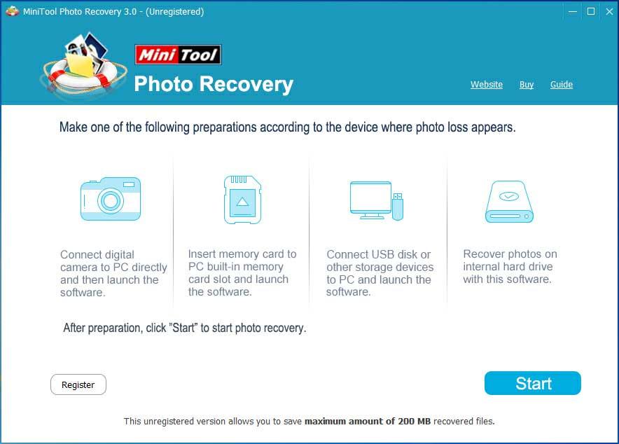 Giao diện chính của MiniTool Photo Recovery