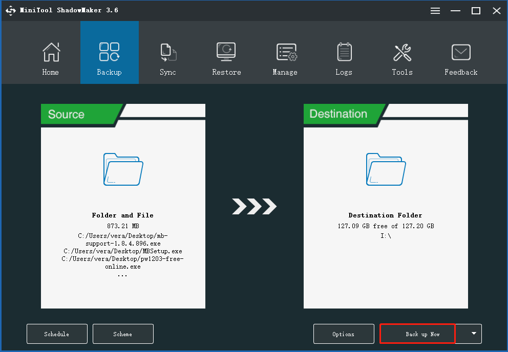 sandarkan fail dengan MiniTool ShadowMaker