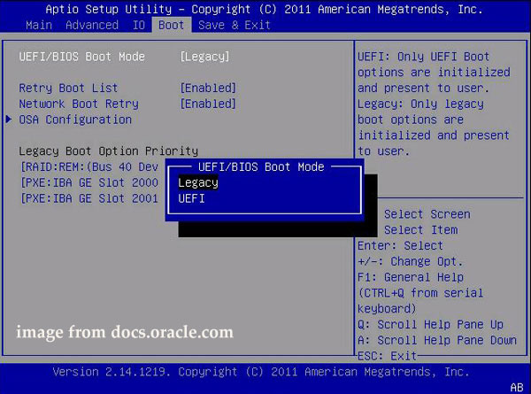   UEFI BIOS rendszerindítási mód