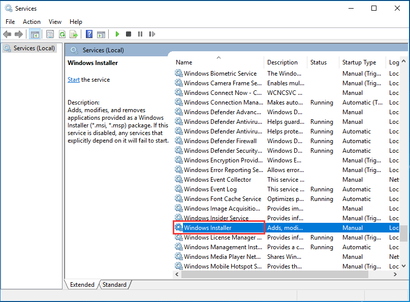 scegli Windows Installer per continuare