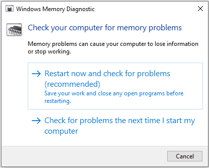 spusťte nástroj pro diagnostiku paměti systému Windows