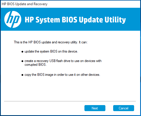 seleccione una unidad USB para la actualización del BIOS de HP