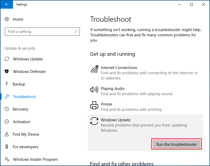 εκτελέστε το εργαλείο αντιμετώπισης προβλημάτων για το Windows Update