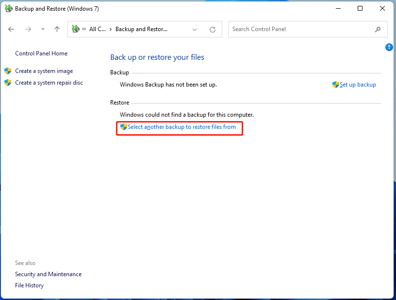 Biztonsági mentés és visszaállítás (Windows 7)