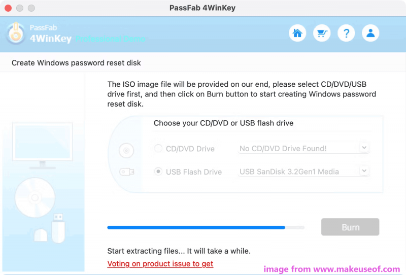   PassFab 4Winkey cria USB inicializável do Windows 10