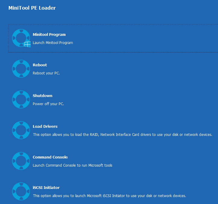   zaslon MiniTool PE Loader