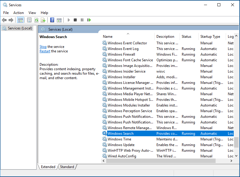 habilitar serviço de cópia de sombra de volume e serviço de pesquisa do Windows