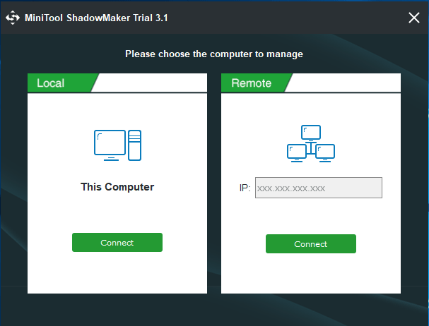 MiniTool ShadowMaker τοπικό αντίγραφο ασφαλείας ή απομακρυσμένο αντίγραφο ασφαλείας