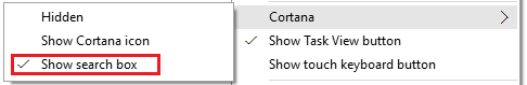 habilitar la barra de búsqueda desde la configuración de Cortana