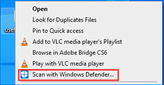 klõpsake nuppu Skannimine Windows Defenderiga
