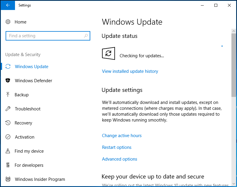 ελέγξτε για ενημερώσεις στα Windows 10