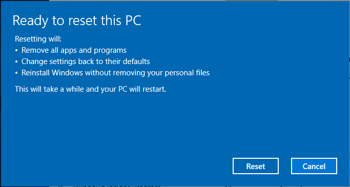 gata să resetați acest computer