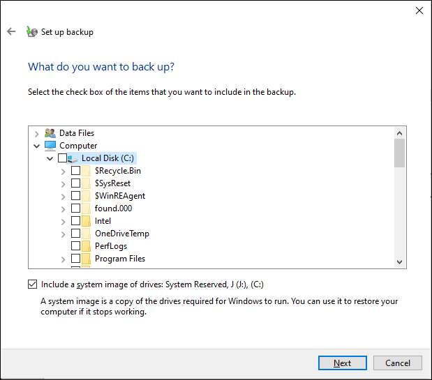   especifique os itens dos quais deseja fazer backup