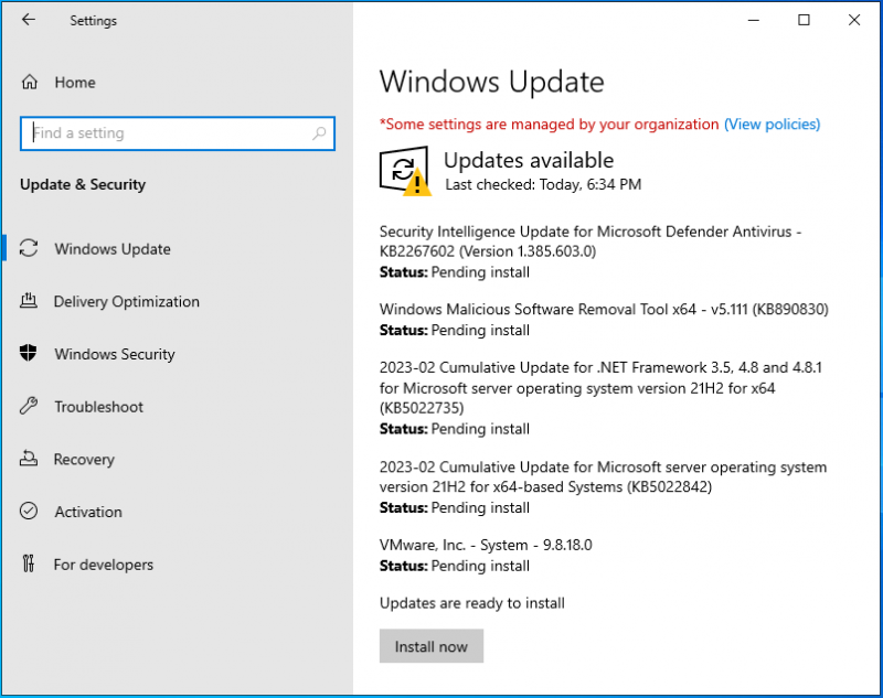   cài đặt các bản cập nhật mới nhất của Windows Server 2022