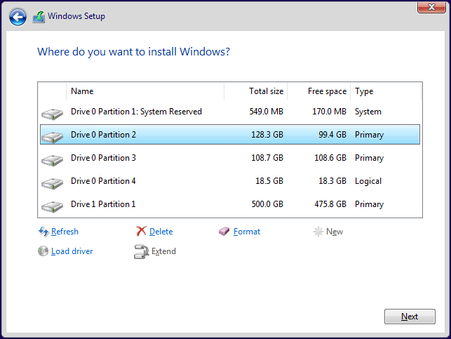 Installazione di Windows dove installare Windows