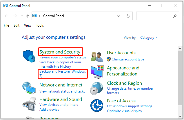   Klicken Sie auf Sichern und Wiederherstellen (Windows 7)