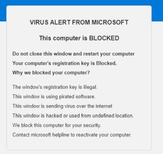 viiruseteade Microsofti poolt see arvuti on blokeeritud