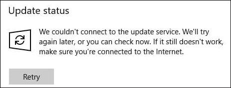 Пълни поправки – Не можахме да се свържем с услугата за актуализиране на Windows 10