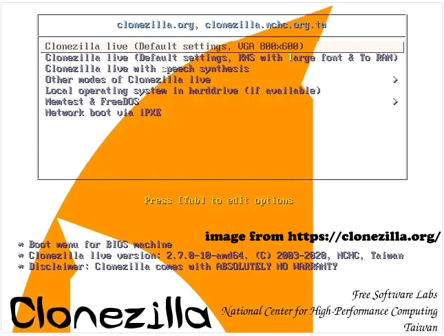   Clonezilla interface