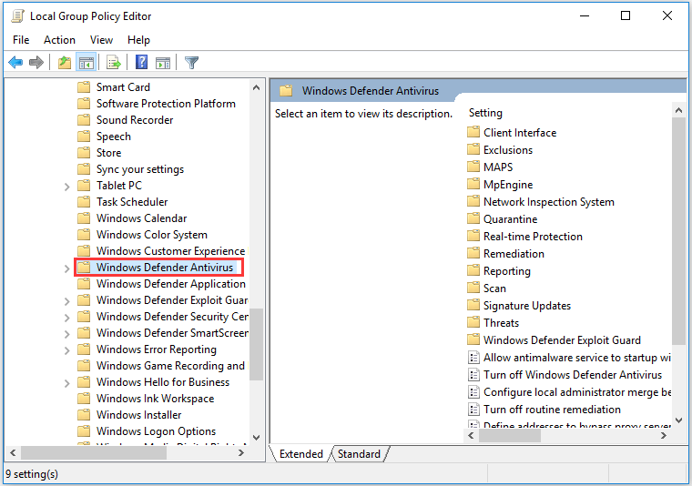 localize na pasta Windows Defender Antivirus