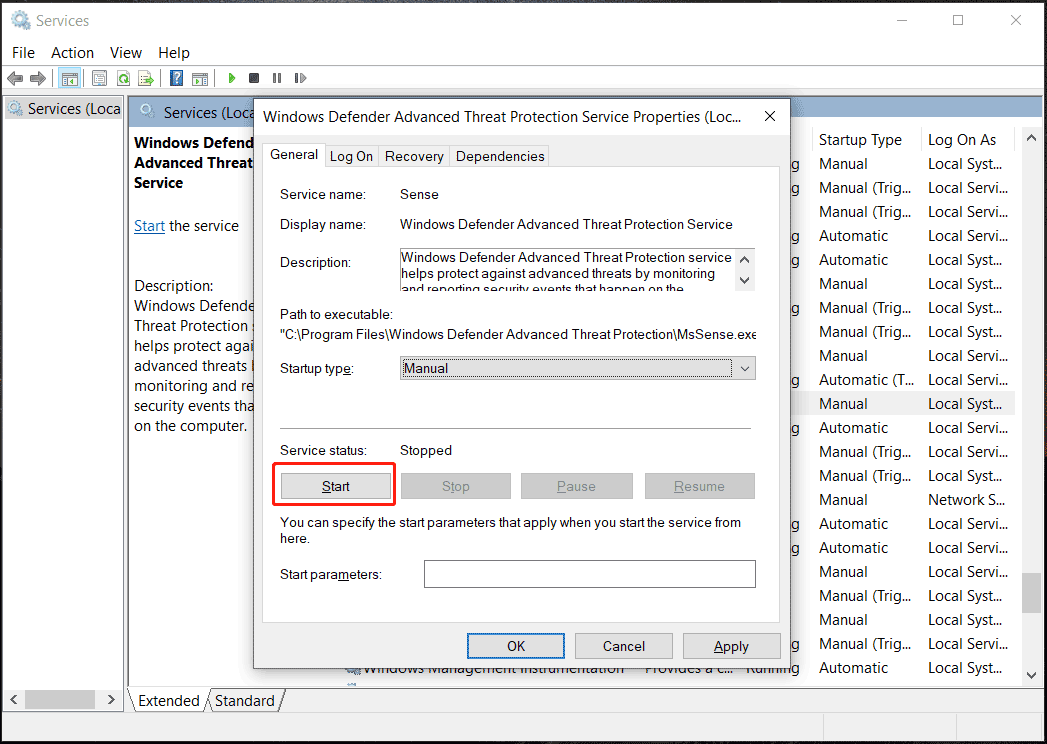 Windows Defender Gelişmiş Tehdit Koruma Hizmetini başlatın