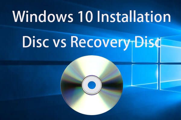 disco di installazione di Windows 10 e miniatura del disco di ripristino