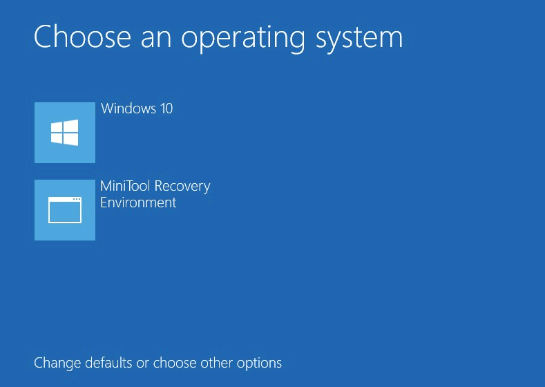 Ambiente de recuperação MiniTool no menu de inicialização do Windows
