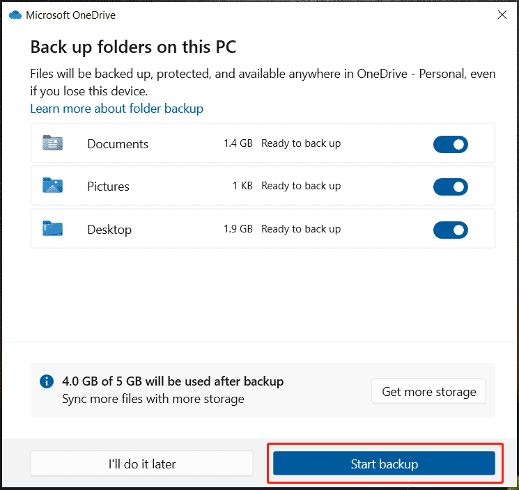   fazer backup de documentos no OneDrive