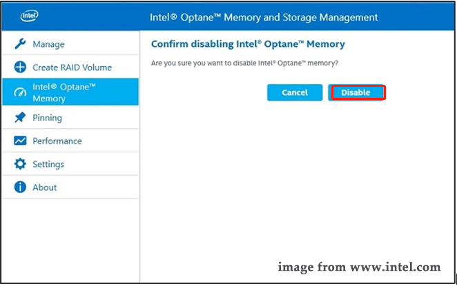   desativar a memória Intel Optane