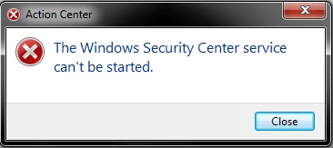 a Windows Security Center szolgáltatás nem indítható el