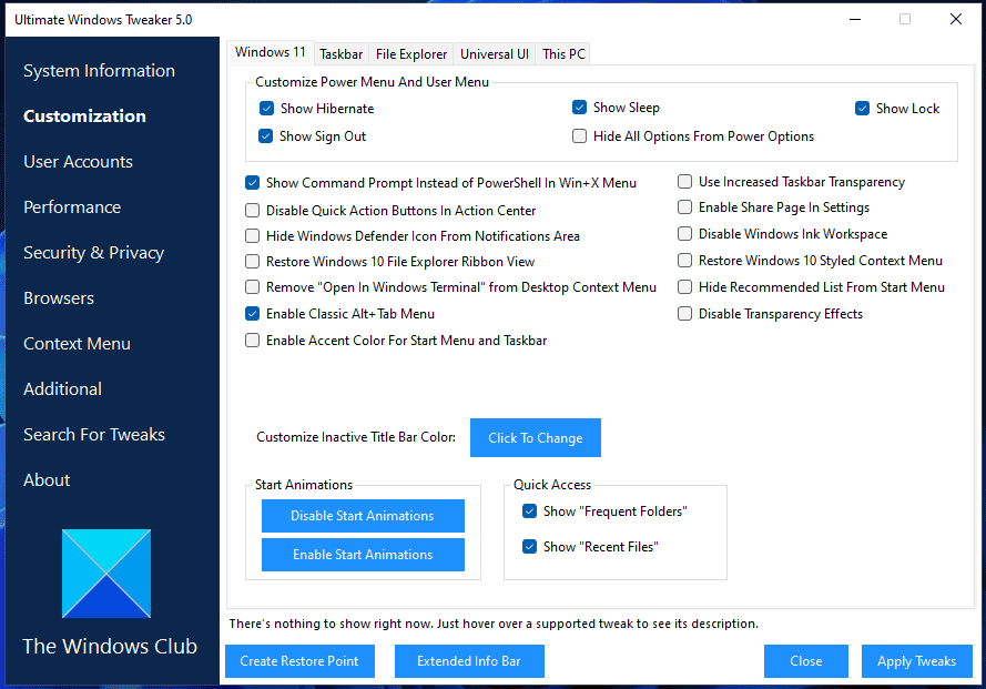 Windows 11 için Ultimate Windows Tweaker 5