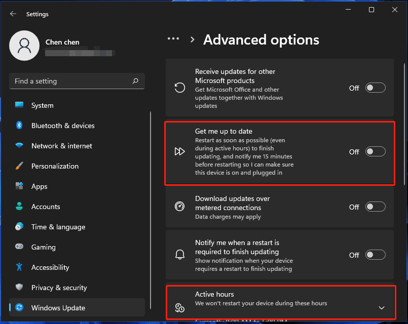 Setări de actualizare Windows 11