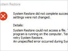 a restauração do sistema não foi concluída com sucesso