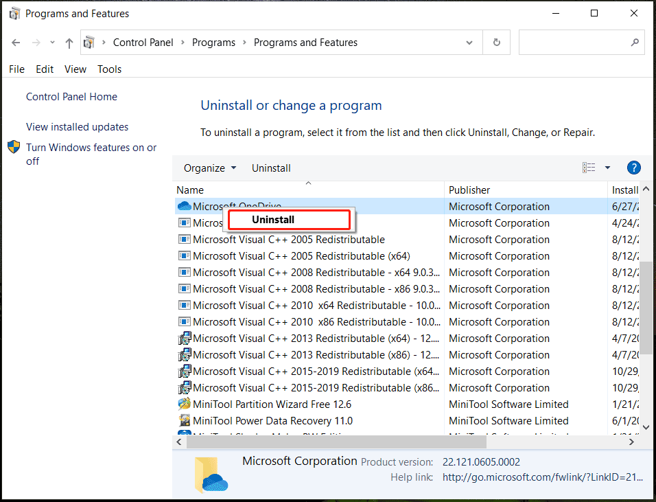 désinstaller OneDrive de Windows 10