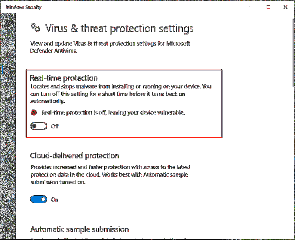 Windows Güvenliğini devre dışı bırak