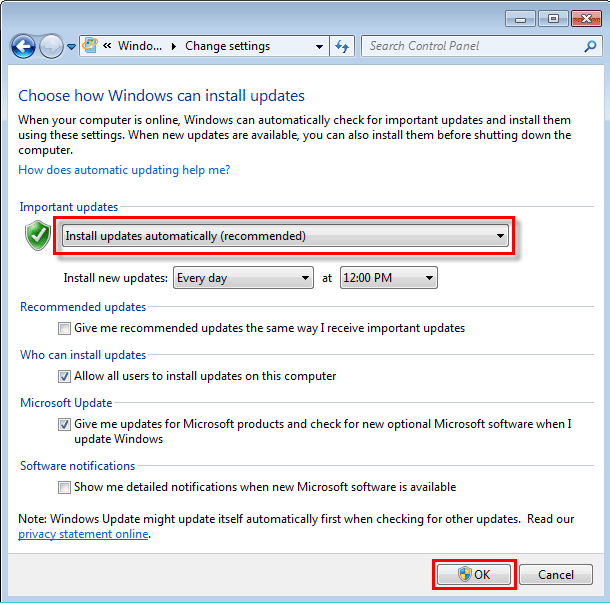 establecer actualizaciones automáticas de Windows