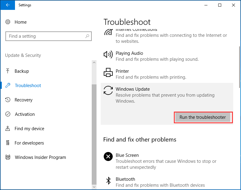 kør Windows Update-fejlfinding