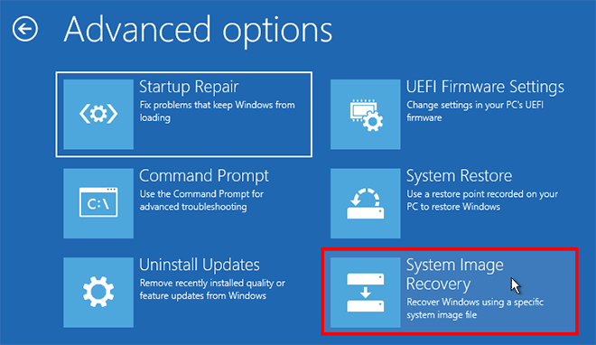   phục hồi hình ảnh hệ thống Windows 10
