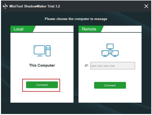 изберете Connect in This Computer, за да влезете в основния му интерфейс