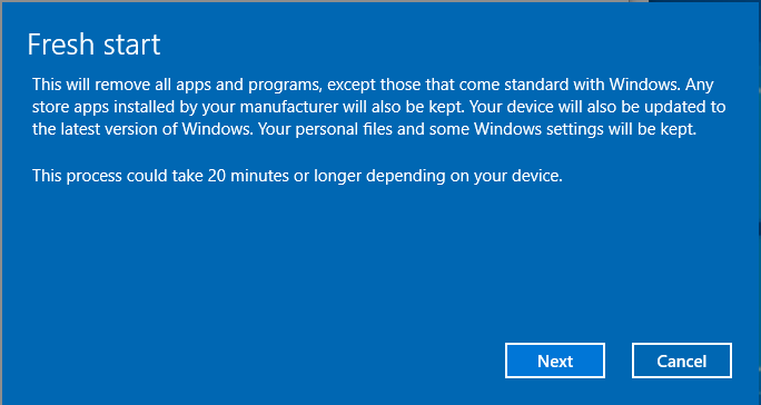 nuevo inicio de Windows 10