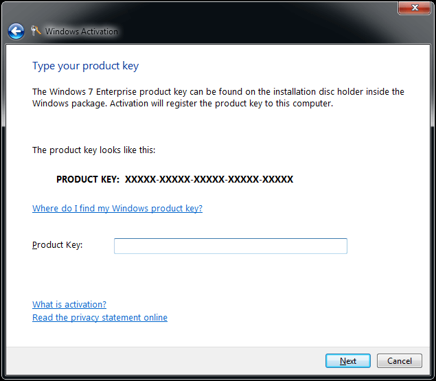 k aktivaci systému Windows použijte kód product key