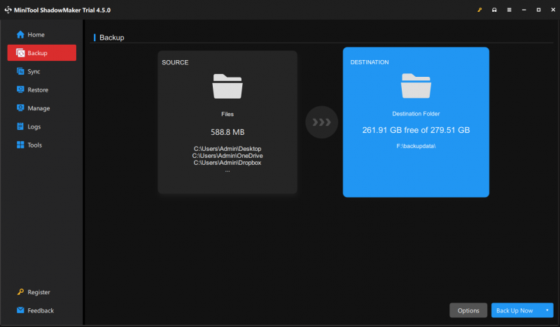   MiniTool ShadowMakerలో బ్యాకప్ కోసం గమ్యస్థాన మార్గాన్ని ఎంచుకోవడానికి DESTINATIONకి వెళ్లండి