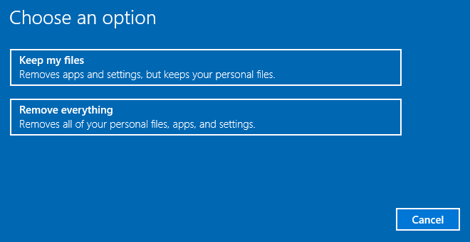 bu bilgisayarı sıfırlamak için bir seçenek seçin
