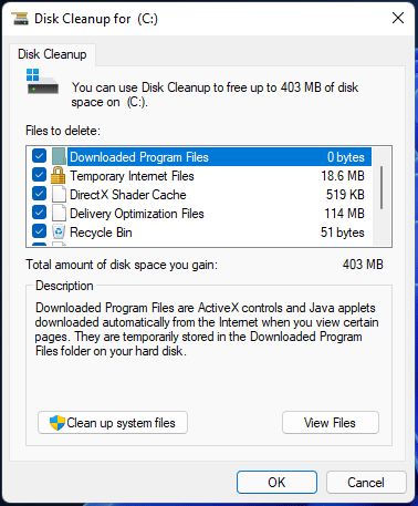 Datenträgerbereinigung für Windows 11