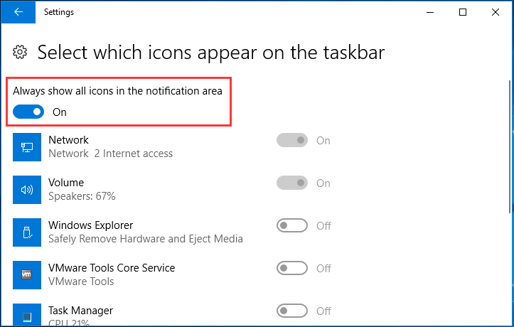 activer toujours afficher toutes les icônes dans la zone de notification
