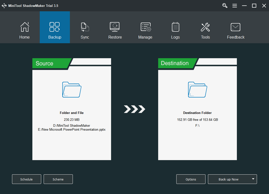 Vista previa de la tarea de copia de seguridad en MiniTool ShadowMaker