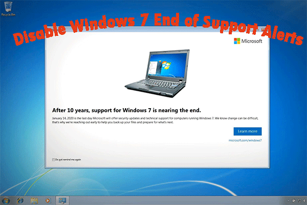 miniatura wyłączania alertów zakończenia obsługi systemu Windows 7
