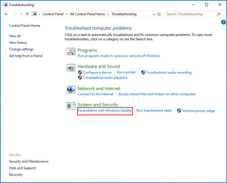 résoudre les problèmes avec Windows Update