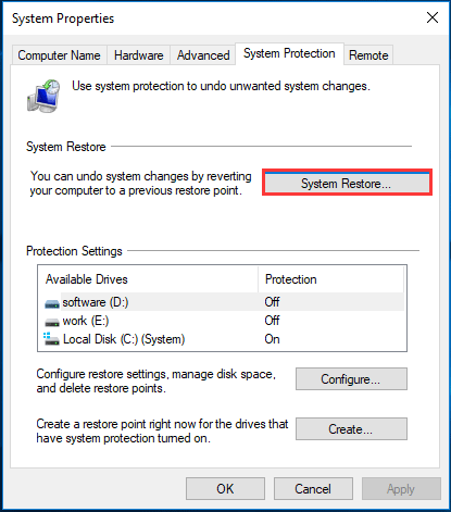 Järjestelmän palauttaminen Windows 10