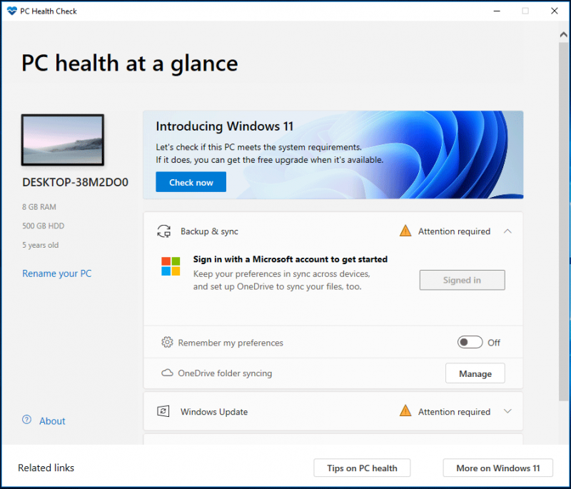   PC Health Check -sovellus